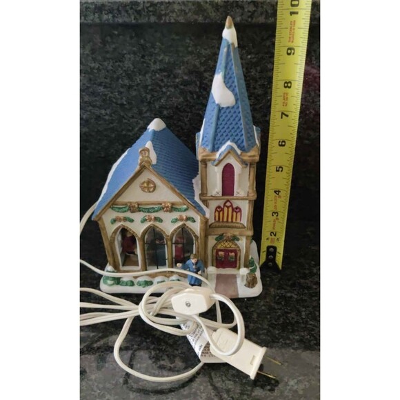 Vintage Porcelain Collectible Lighted ~10" Church Hand Painted Lights Music - Picture 5 of 5
